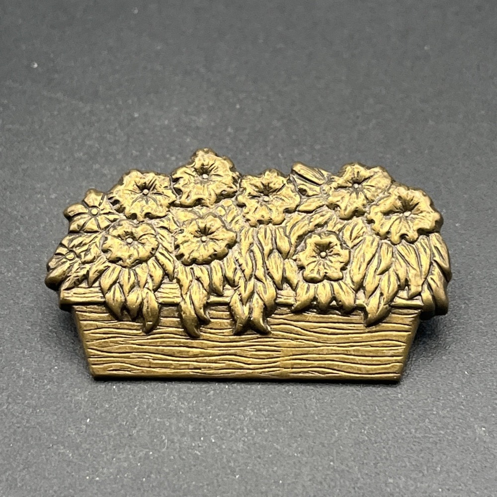 Window Planter Box Flowers Bronze Tone Lapel Hat Pin